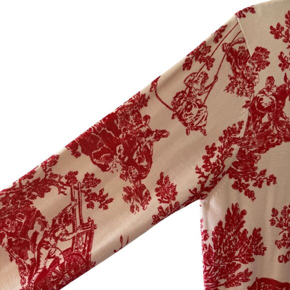 August Silk Knit Button Down Lightweight Red Cream Casual Luxury Cardigan  SZ L - Picture 4 of 15